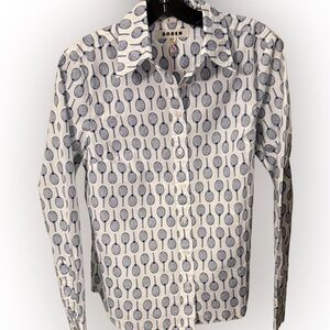 Boden Women’s Button Up Shirt White W/ Navy Tennis Racket Print Sz 6 NWT